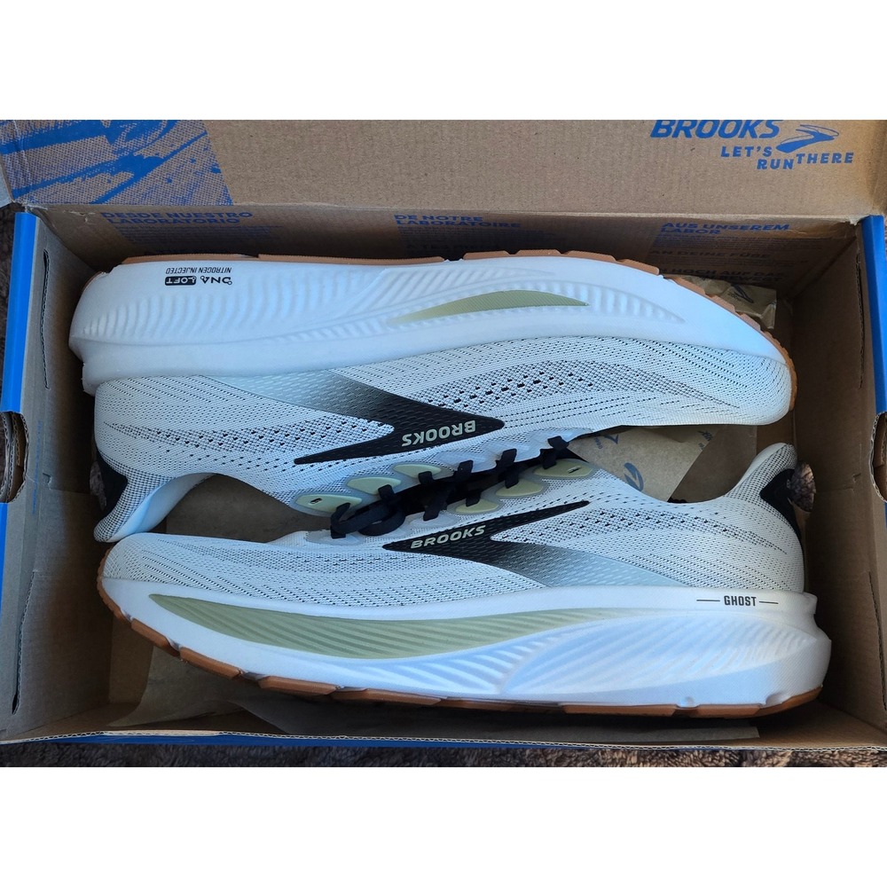Brooks Ghost 17 Mens Running Shoes White Black Tea 1104421D191 Size 14